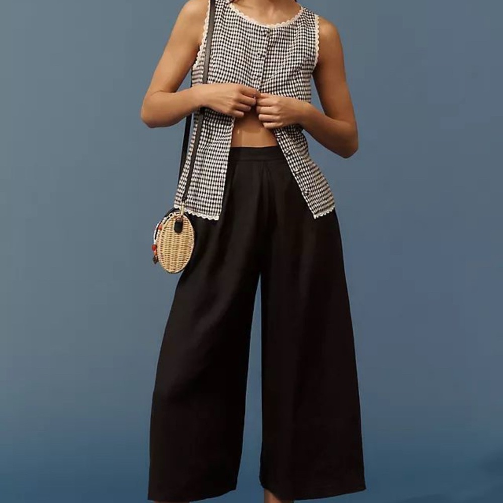 Anthropologie Linen Pleated Culotte Trousers - Large - NWT